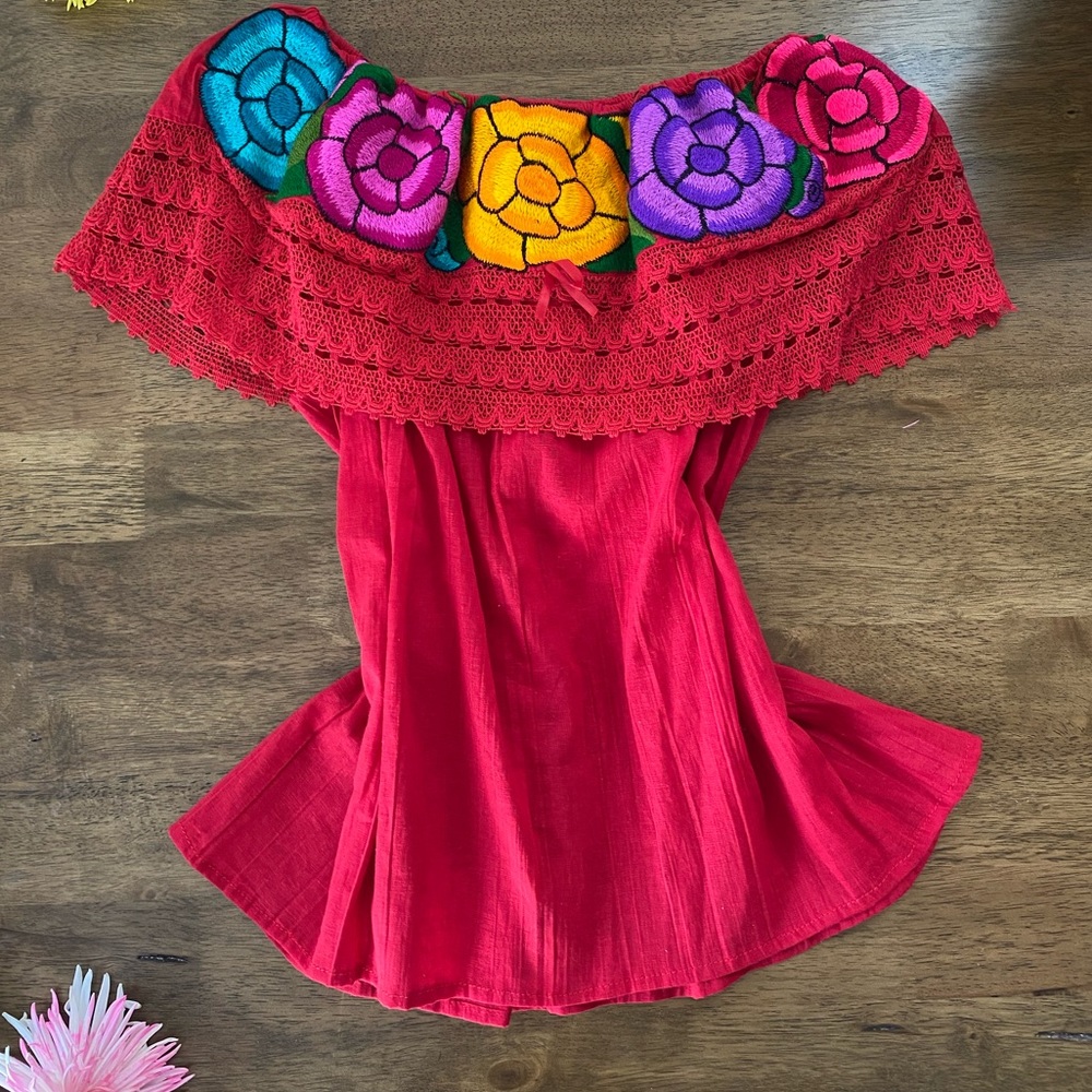 off shoulders hand embroidered Blouse